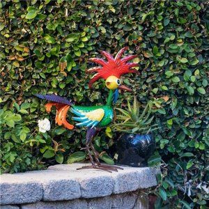 18" Tall Indoor/Outdoor Wacky Metal Rooster Yard Statue Decoration, Multicolor
